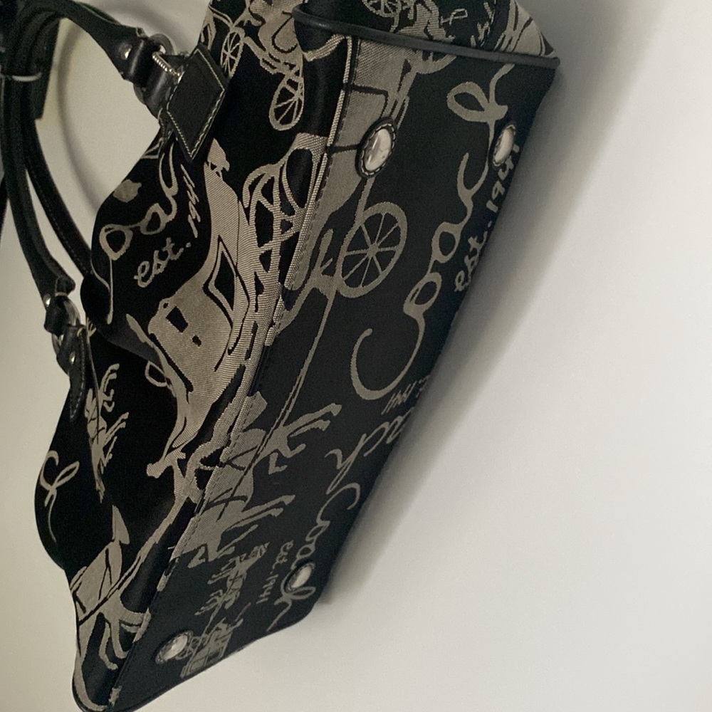 Coach Horse Carriage Ashley Monogrammed Black & Grey Leather & Fabric Handbag - Picture 4 of 13